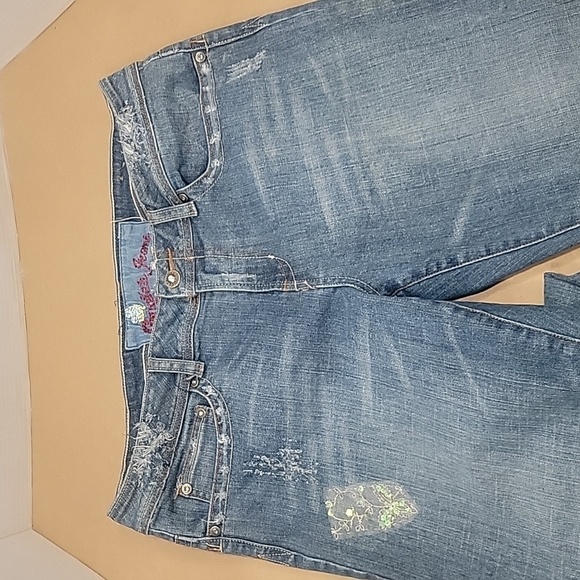 Candies Jeans, Size 13, Sequin Embellished with Distressing. Flared/Bell Bottom - Picture 3 of 13